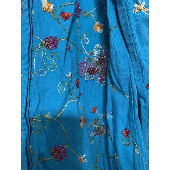 The Quacker Factory Aqua Blue Embroidered And Beaded Floral & Butterfly Jacket M - Picture 2 of 9